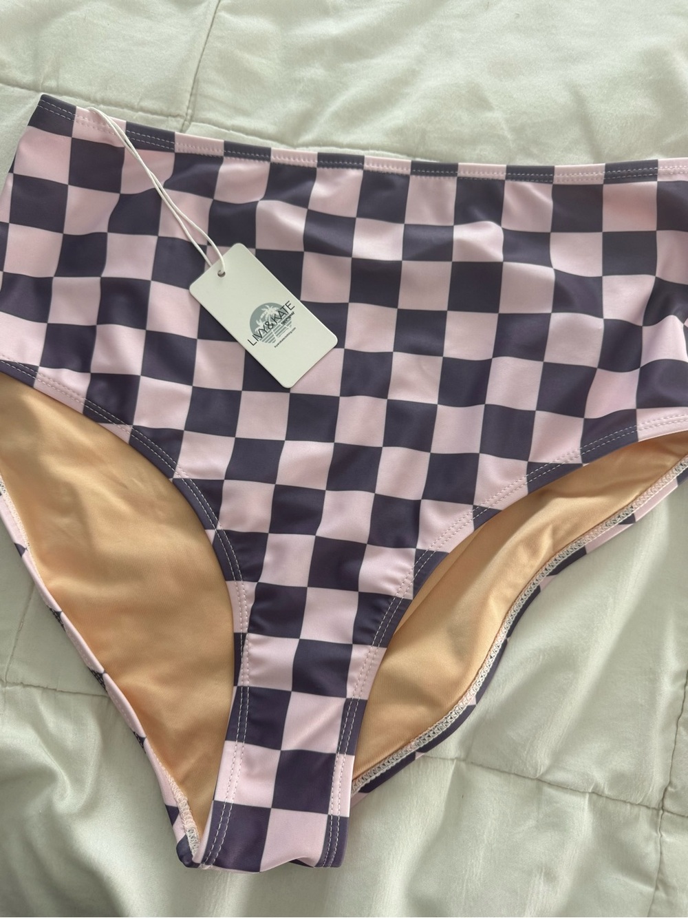 Livy & Kate Women’s Pink & Navy Check High-Waist Bikini Bottom